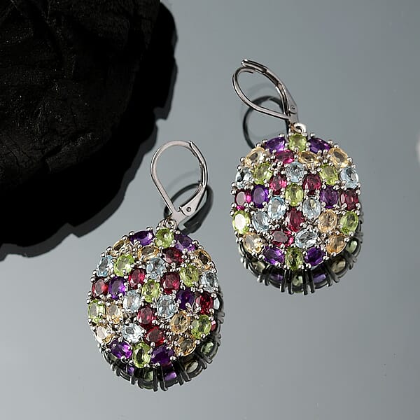 EverTrue Multi Gemstone Earrings In Platinum Bond 12.60 Ctw