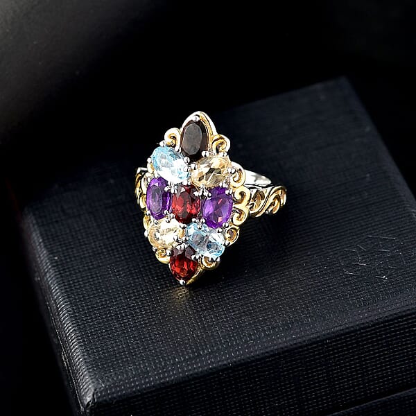 EverTrue Multi Gemstone Ring In 18K YG Plated And Platinum Bond 4.40 Ctw