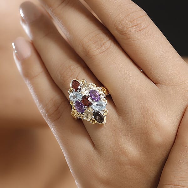 EverTrue Multi Gemstone Ring In 18K YG Plated And Platinum Bond 4.40 Ctw