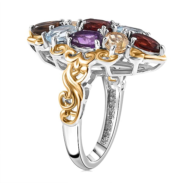 EverTrue Multi Gemstone Ring In 18K YG Plated And Platinum Bond 4.40 Ctw