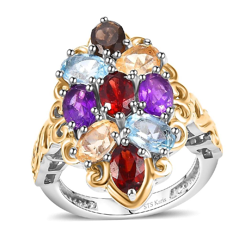 EverTrue Multi Gemstone Ring in 18K YG Plated and Platinum Bond 4.40 ctw