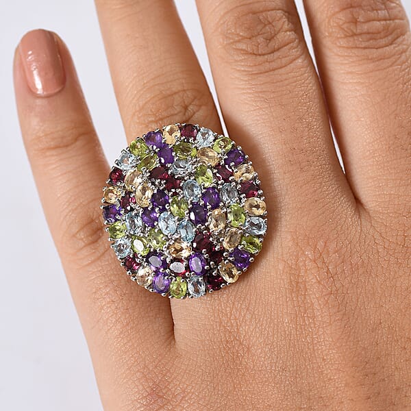 EverTrue Multi Gemstone Ring In Platinum Bond 11.20 Ctw