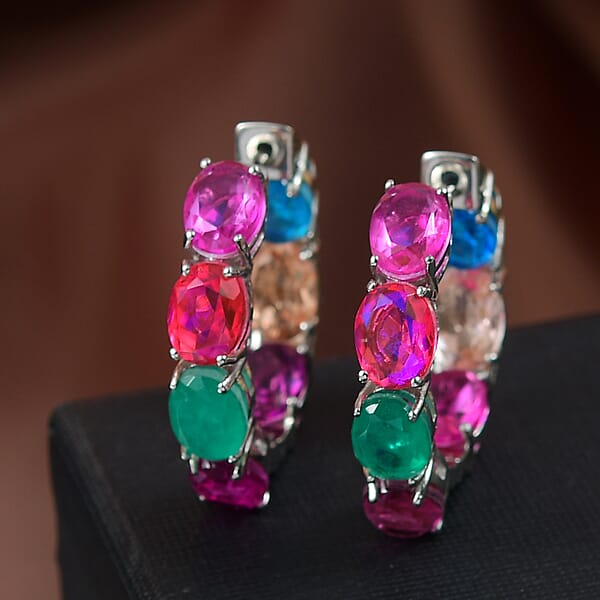 EverTrue Multi Quartz (Triplet) 19.75 Ctw Rainbow Radiance Hoop Earrings In Platinum Bond