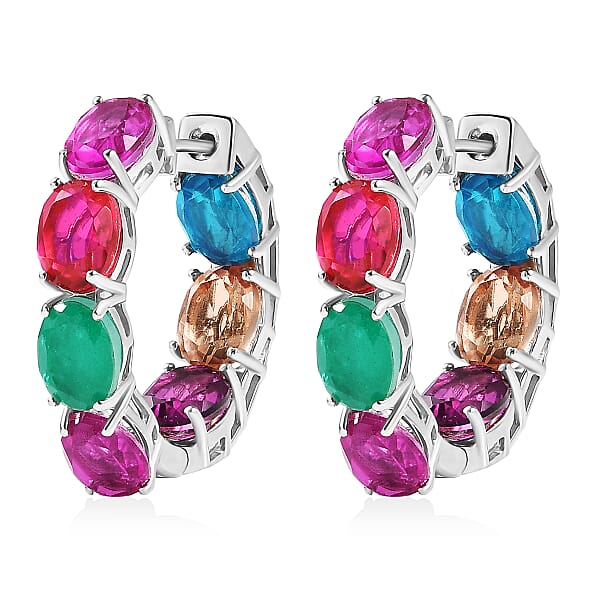 EverTrue Multi Quartz (Triplet) 19.75 Ctw Rainbow Radiance Hoop Earrings In Platinum Bond