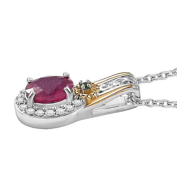 EverTrue Niassa Ruby And Multi Gemsotne 1.70 Ctw Pendant In 18K YG Plated And Platinum Bond With Stainless Steel Necklace 20 Inches