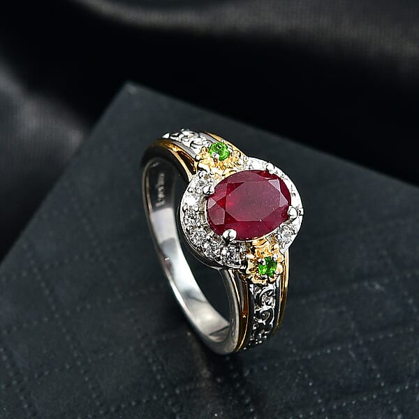 EverTrue Niassa Ruby (FF) And Multi Gemstone 2.25 Ctw Ring In 18K YG Plated And Platinum Bond