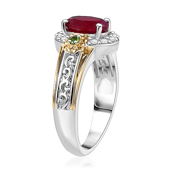 EverTrue Niassa Ruby (FF) And Multi Gemstone 2.25 Ctw Ring In 18K YG Plated And Platinum Bond
