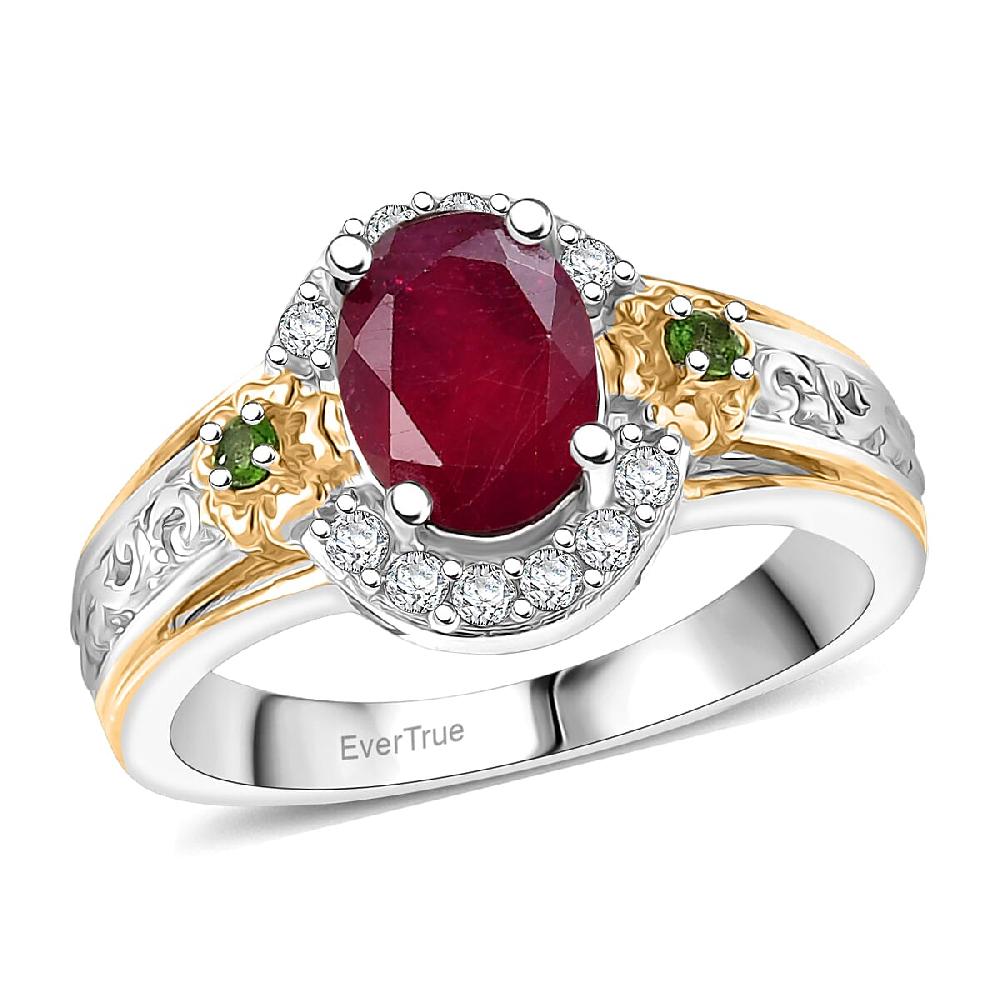 EverTrue Niassa Ruby (FF) and Multi Gemstone 2.25 ctw Ring in 18K YG Plated and Platinum Bond