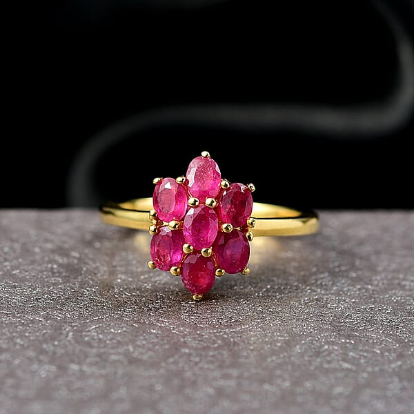 EverTrue Niassa Ruby Floral Ring In 18K YG Plated 2.00 Ctw