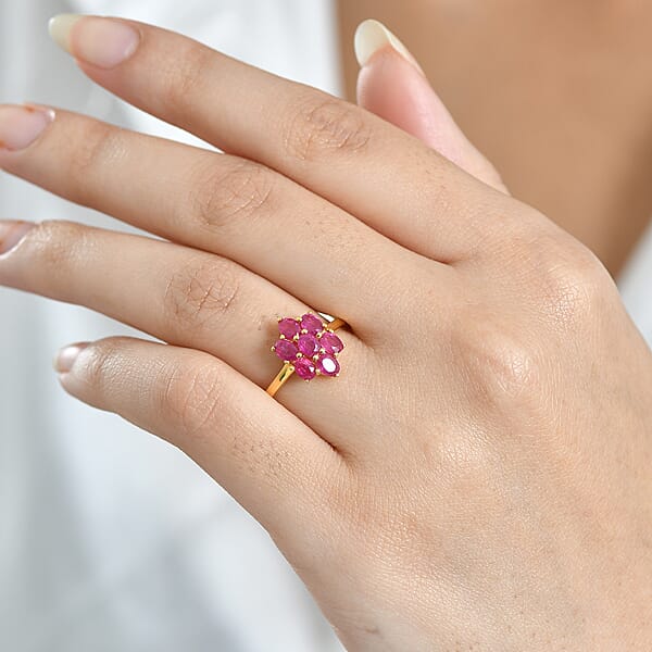 EverTrue Niassa Ruby Floral Ring In 18K YG Plated 2.00 Ctw