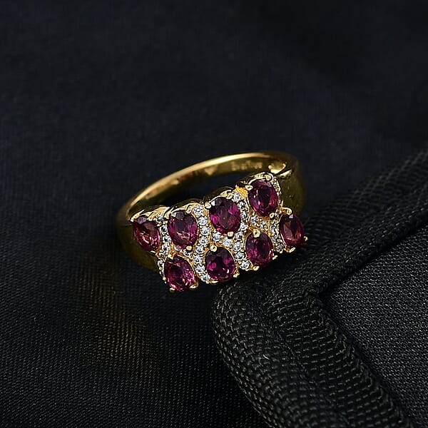EverTrue Orissa Rhodolite Garnet White Zircon Ring In 18K YG Plated 2.15 Ctw