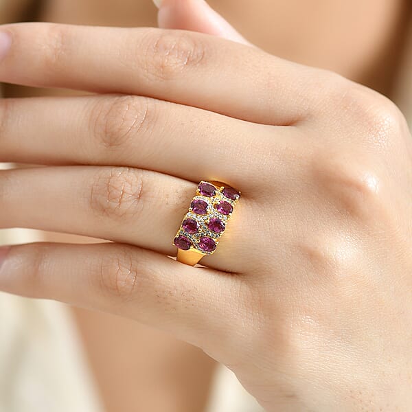 EverTrue Orissa Rhodolite Garnet White Zircon Ring In 18K YG Plated 2.15 Ctw