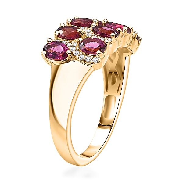 EverTrue Orissa Rhodolite Garnet White Zircon Ring In 18K YG Plated 2.15 Ctw