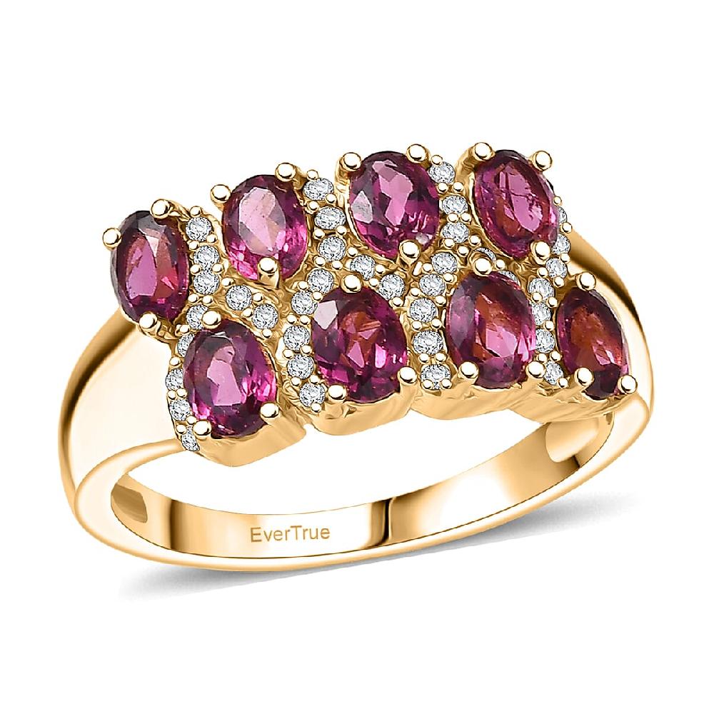EverTrue Orissa Rhodolite Garnet White Zircon Ring in 18K YG Plated 2.15 ctw