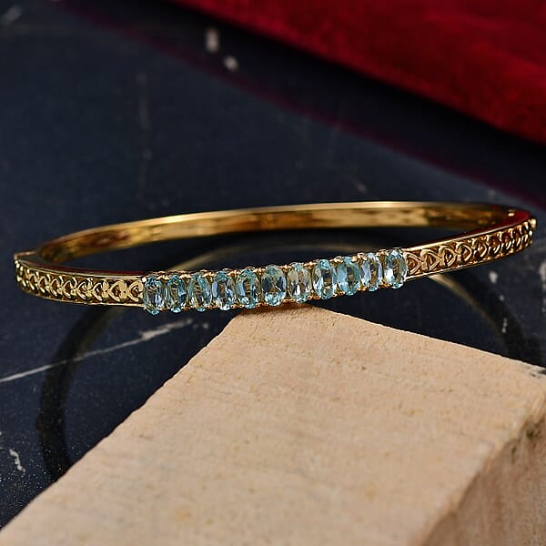 EverTrue Paraiba Apatite 11.75 Ctw Bangle Bracelet In 18K YG Plated (7.25 In)