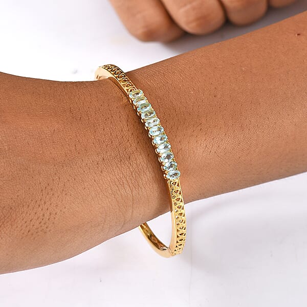 EverTrue Paraiba Apatite 11.75 Ctw Bangle Bracelet In 18K YG Plated (7.25 In)