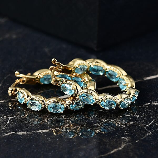 EverTrue Paraiba Apatite 4.20 Ctw Hoop Earrings In 18K YG Plated
