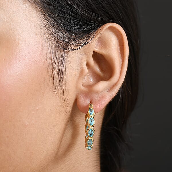EverTrue Paraiba Apatite 4.20 Ctw Hoop Earrings In 18K YG Plated
