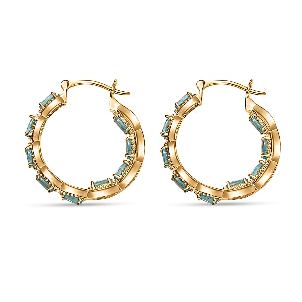 EverTrue Paraiba Apatite 4.20 Ctw Hoop Earrings In 18K YG Plated