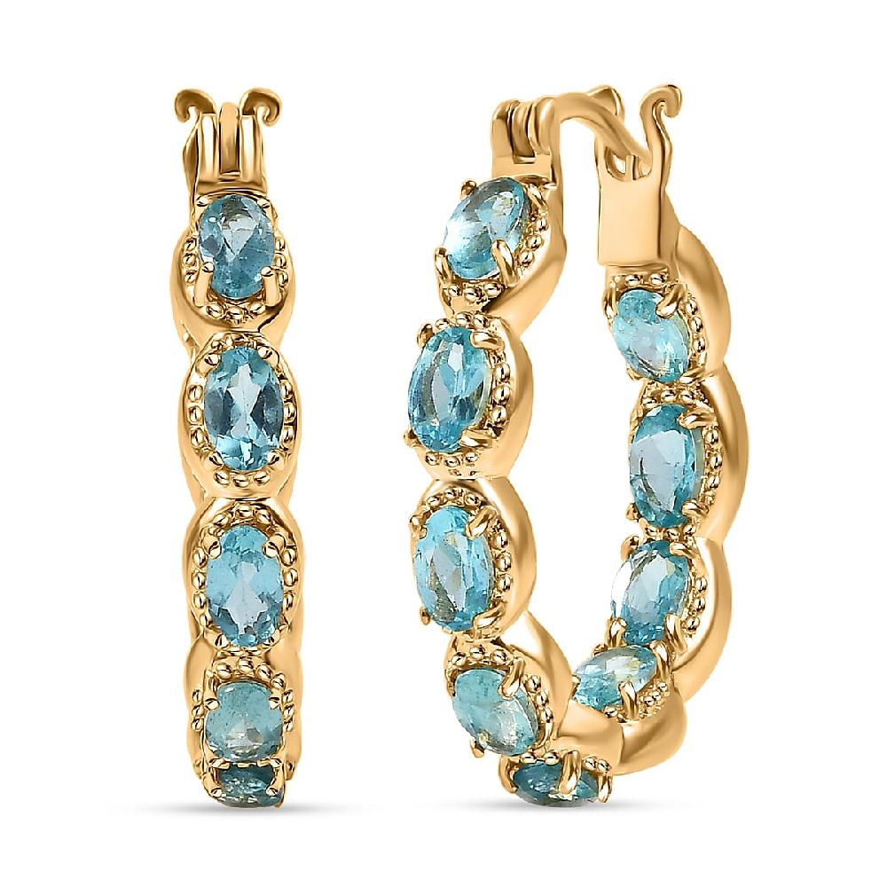 EverTrue Paraiba Apatite 4.20 ctw Hoop Earrings in 18K YG Plated
