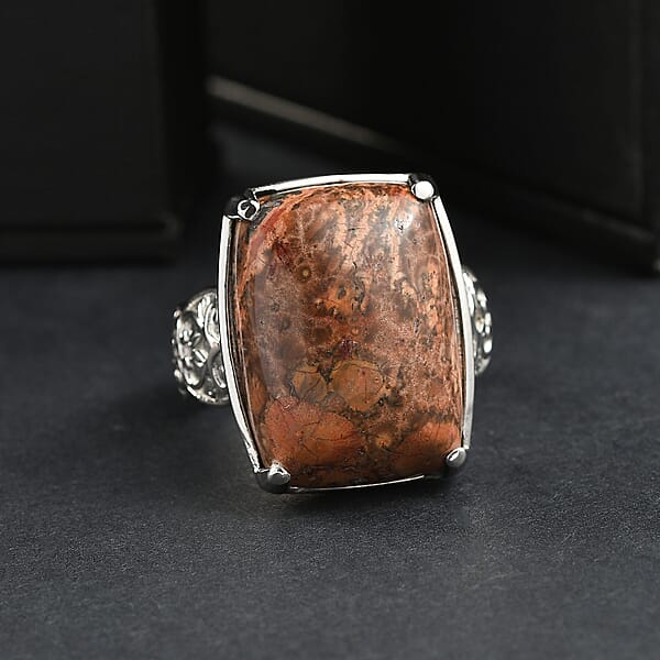 EverTrue Poppy Jasper Solitaire Ring In Stainless Steel 17.50 Ctw