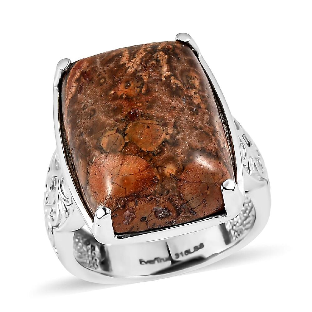 EverTrue Poppy Jasper Solitaire Ring in Stainless Steel 17.50 ctw