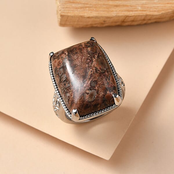 EverTrue Poppy Jasper Solitaire Ring In Stainless Steel 26.50 Ctw