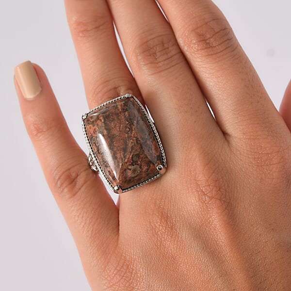 EverTrue Poppy Jasper Solitaire Ring In Stainless Steel 26.50 Ctw