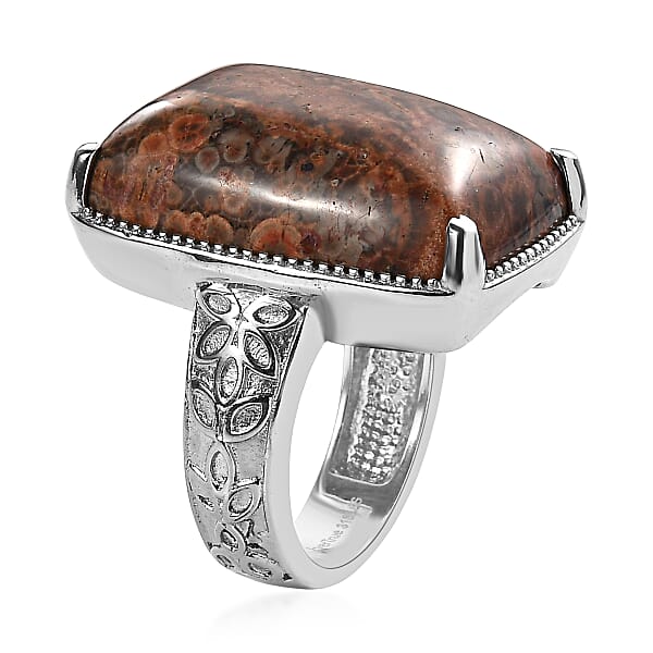 EverTrue Poppy Jasper Solitaire Ring In Stainless Steel 26.50 Ctw