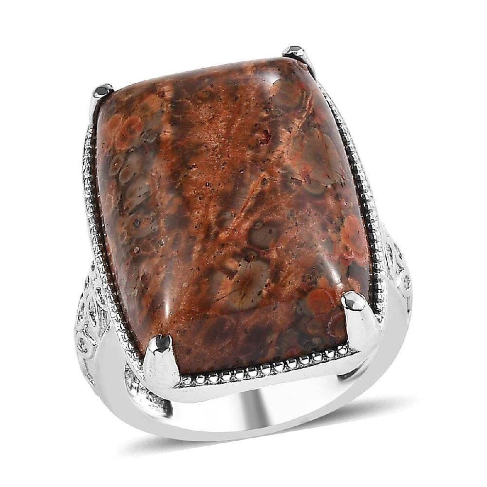 EverTrue Poppy Jasper Solitaire Ring in Stainless Steel 26.50 ctw