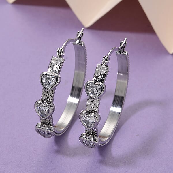 EverTrue Quintessence Of Love Austrian Crystal Hoop Earrings In Stainless Steel