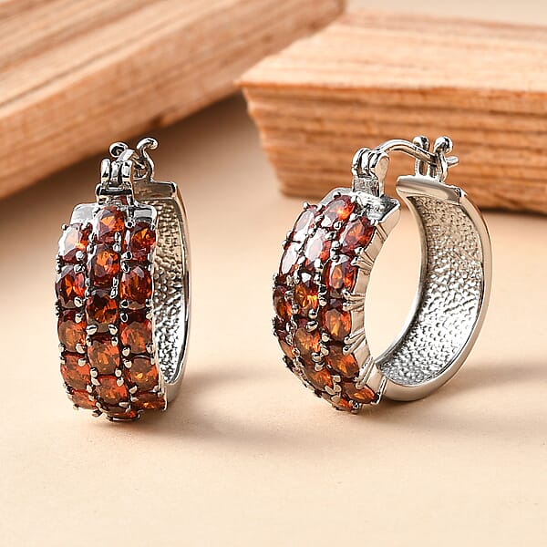 EverTrue Red Simulated Diamond Hoop Earrings In Stainless Steel 7.80 Ctw