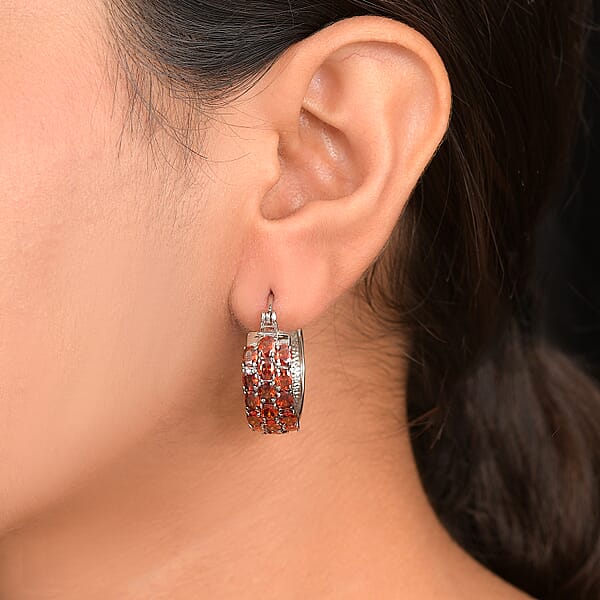 EverTrue Red Simulated Diamond Hoop Earrings In Stainless Steel 7.80 Ctw