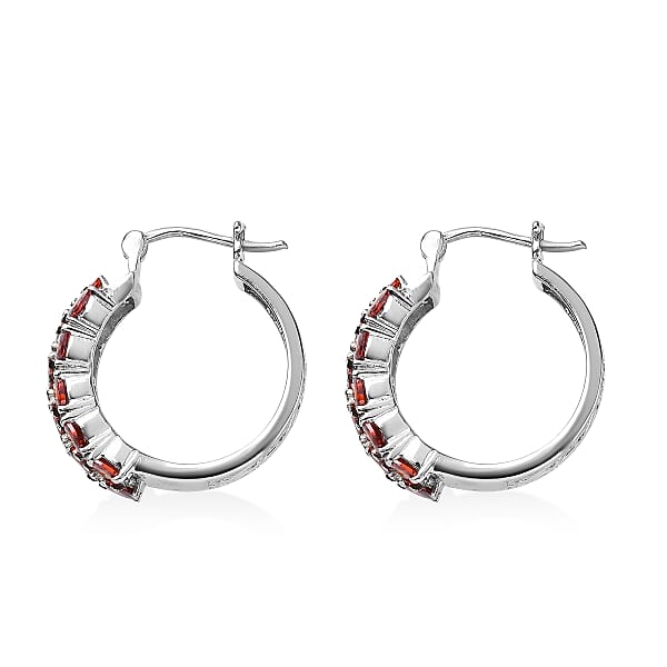 EverTrue Red Simulated Diamond Hoop Earrings In Stainless Steel 7.80 Ctw