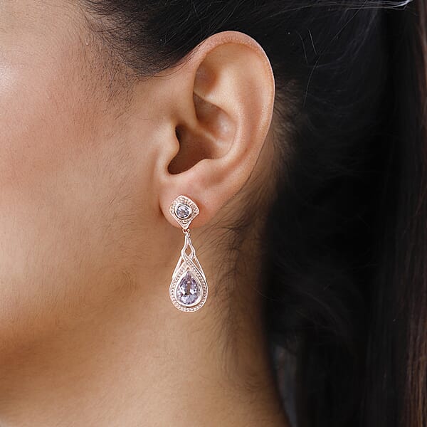 EverTrue Rose De France Amethyst Earrings In 18K RG Plated Dangle Drop Earrings Wedding Gifts For Women 3.90 Ctw