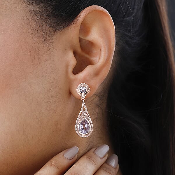 EverTrue Rose De France Amethyst Earrings In 18K RG Plated Dangle Drop Earrings Wedding Gifts For Women 3.90 Ctw