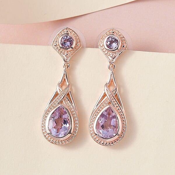 EverTrue Rose De France Amethyst Earrings In 18K RG Plated Dangle Drop Earrings Wedding Gifts For Women 3.90 Ctw