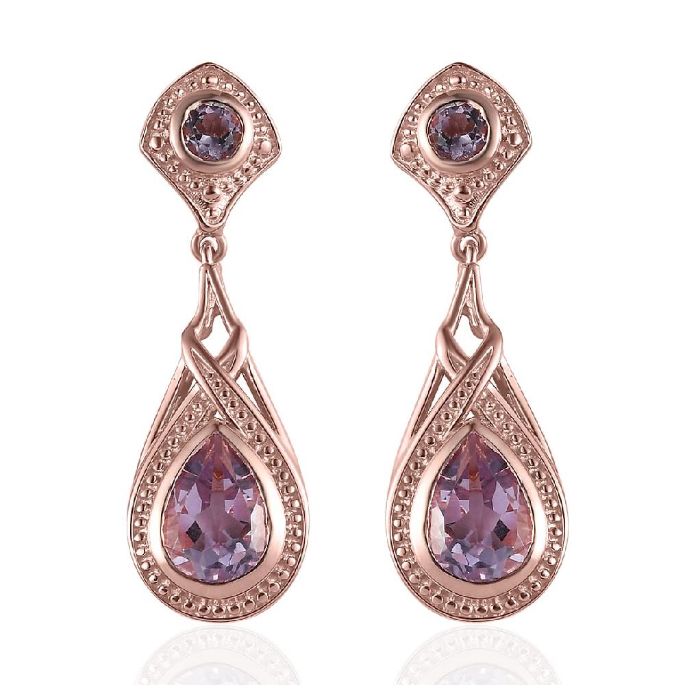 EverTrue Rose De France Amethyst Earrings in 18K RG Plated Dangle Drop Earrings Wedding Gifts For Women 3.90 ctw