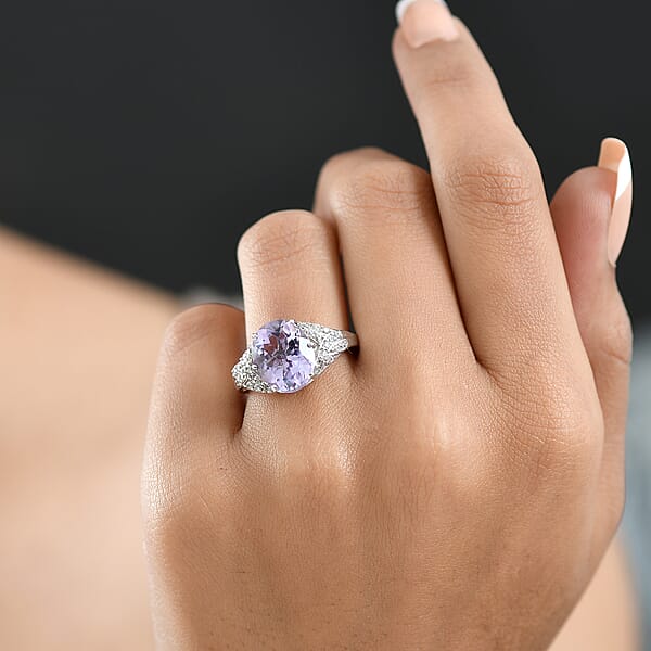 EverTrue Rose De France Amethyst White Zircon Lavender Cocktail Ring In Platinum Bond 4.75 Ctw