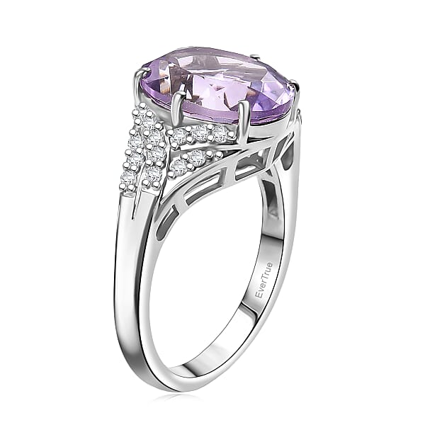 EverTrue Rose De France Amethyst White Zircon Lavender Cocktail Ring In Platinum Bond 4.75 Ctw