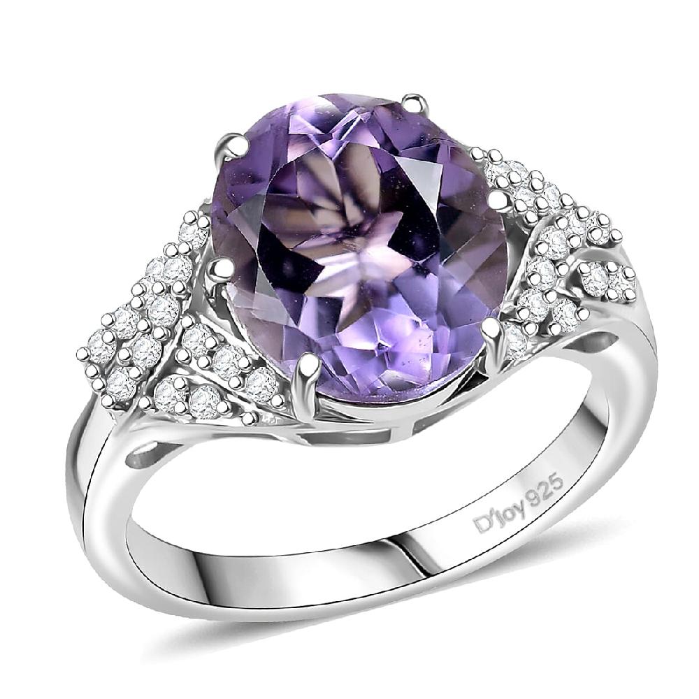 EverTrue Rose De France Amethyst White Zircon Lavender Cocktail Ring in Platinum Bond 4.75 ctw