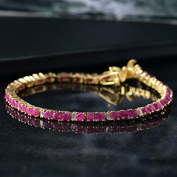 EverTrue Ruby And Moissanite 7.50 Ctw Minimalist Aura Bracelet In 18K YG Plated (8.00 In)