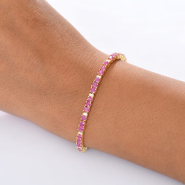 EverTrue Ruby And Moissanite 7.50 Ctw Minimalist Aura Bracelet In 18K YG Plated (8.00 In)