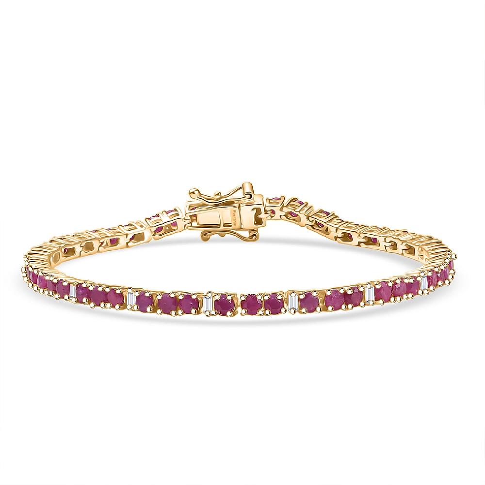 EverTrue Ruby and Moissanite 7.50 ctw Minimalist Aura Bracelet in 18K YG Plated (8.00 In)