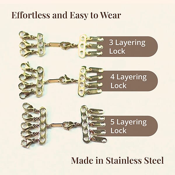 EverTrue Set Of 3 Jewelry Layering Lock Hearts Lobster Clasps With Spring Ring Lock In ION Plated YG Stainless Steel (1pcs 3row 1pcs 4row 1pcs 5row) Jewelry Closure Lobster Locks