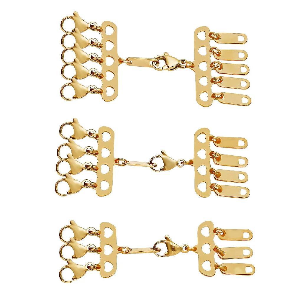 EverTrue Set of 3 Jewelry Layering Lock Hearts Lobster Clasps with Spring Ring Lock in ION Plated YG Stainless Steel (1pcs 3row 1pcs 4row 1pcs 5row) Jewelry Closure Lobster Locks