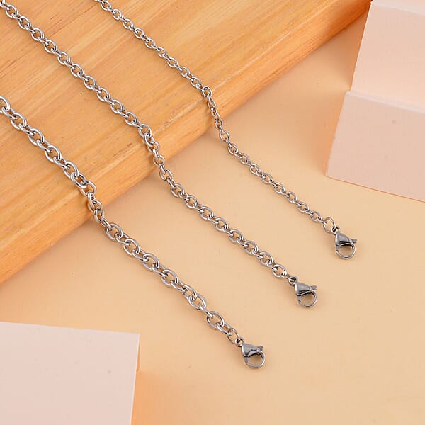 EverTrue Set Of 3 Rolo Chain Bracelet In Stainless Steel (7.50-9.50In)