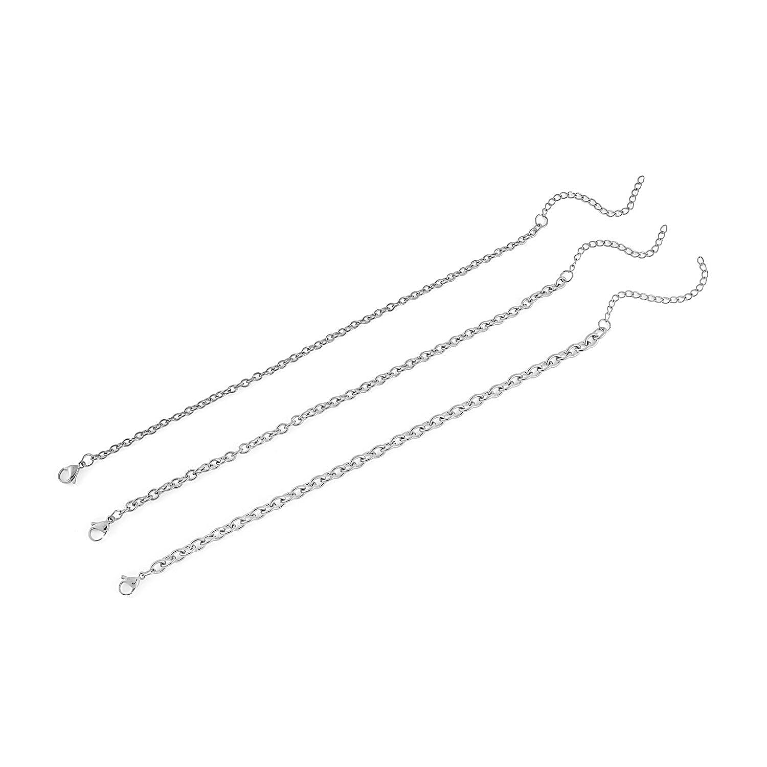 EverTrue Set of 3 Rolo Chain Bracelet in Stainless Steel (7.50-9.50In)