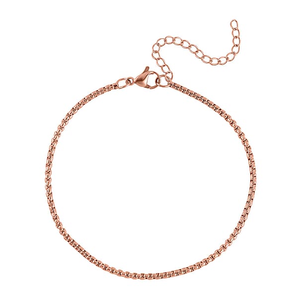 EverTrue Set Of 3 Round Box Chain Bracelet In ION Plated RG Stainless Steel (7.50-9.50In)