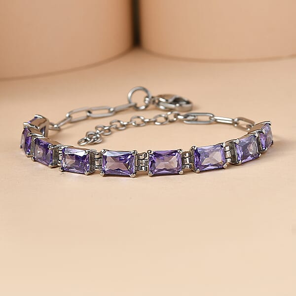EverTrue Simulated Blue Diamond Bracelet In Stainless Steel (6.50 In)